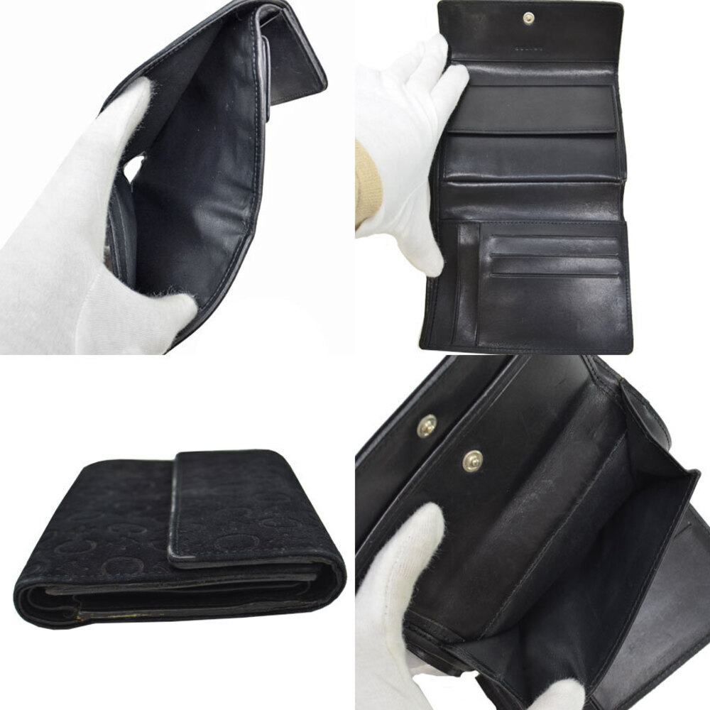 Celine fold Suede Tri Leather Wallet Black